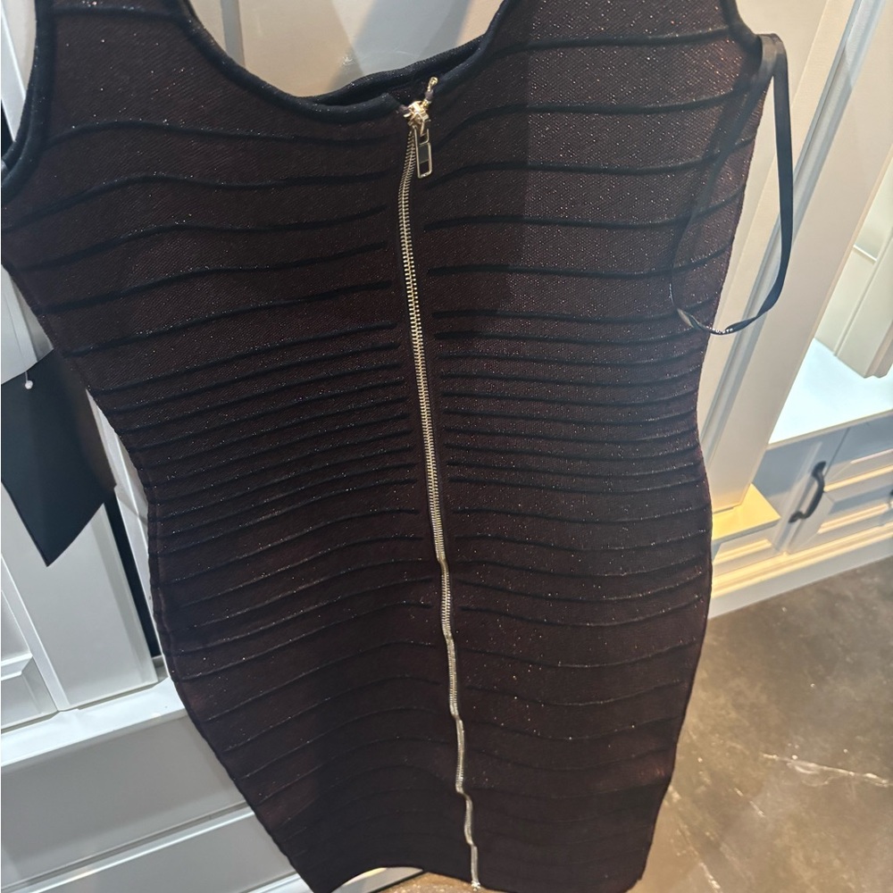 Retrofete Black Glitter Dress with Silver Zipper